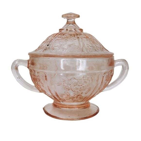 VTG 30s Pink Depression Glass Sharon Cabbage Rose Design & Berries 6 Piece Set - Picture 4 of 15